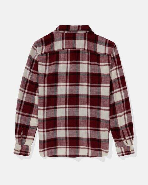 Men's Premium Maroon Check Overshirt | Casual Cotton Flannel Shirt
