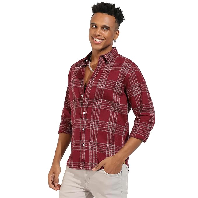Men's Maroon Red Chalk Tartan Plaid Shirt