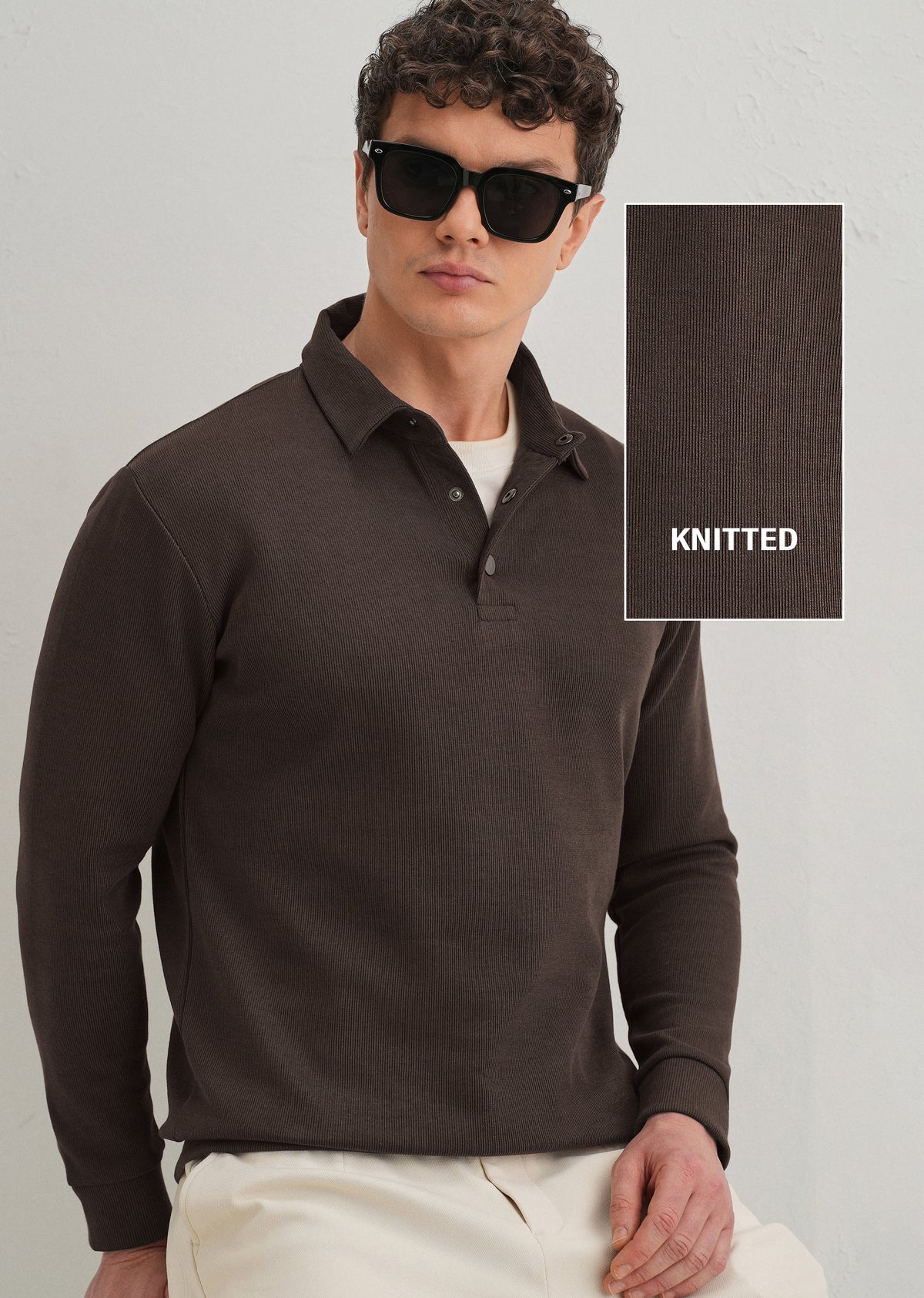 Coffee Brown Knitted Polo Sweatshirt