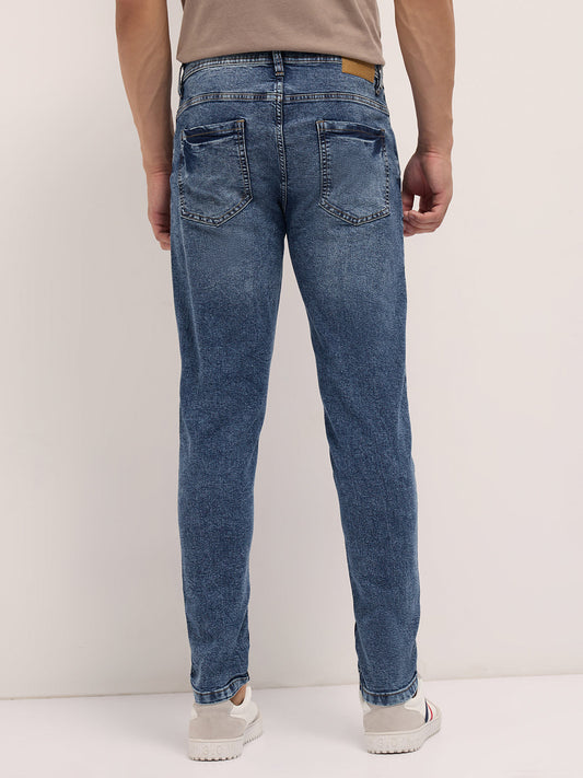 Mid Blue Mid-Rise Skinny Fit Jeans with Light Fade