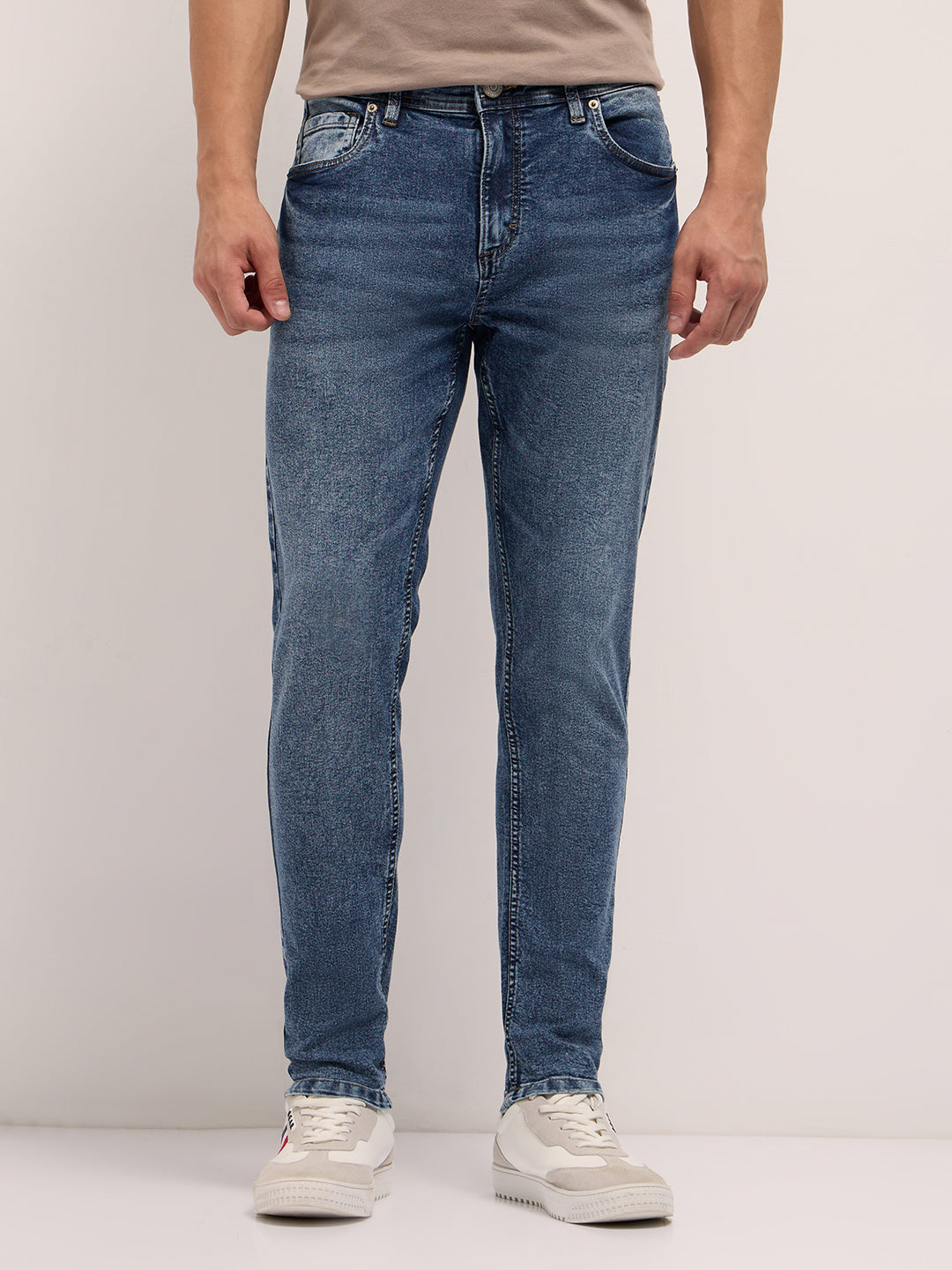 Mid Blue Mid-Rise Skinny Fit Jeans with Light Fade