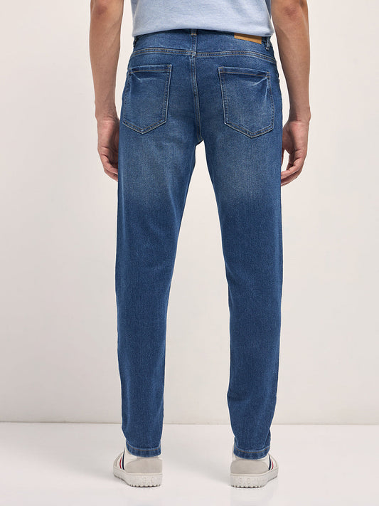 Mid Blue Mid-Rise Slim Fit Jeans with Mid Fade