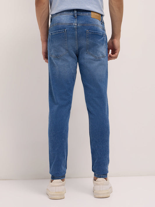 Mid Blue Mid-Rise Skinny Fit Jeans with Light Fade