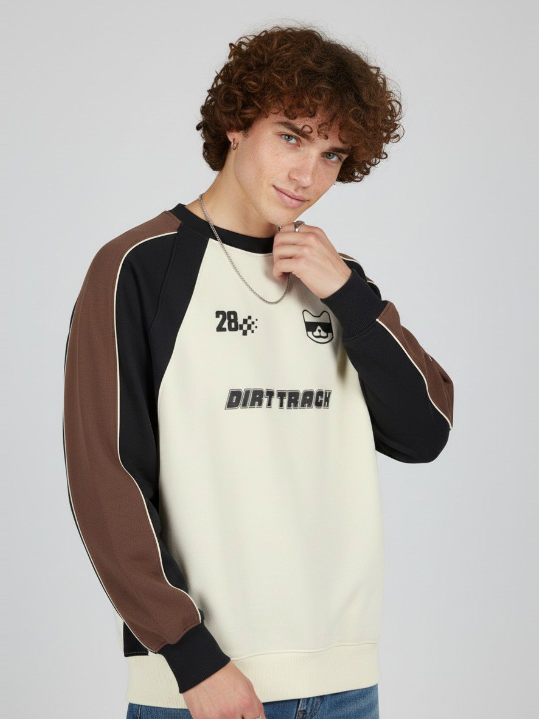 Men’s Cream & Brown Colorblock Sweatshirt