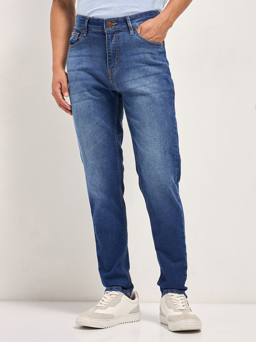 Blue with Light Fade Skinny Fit Mid-Rise Jeans