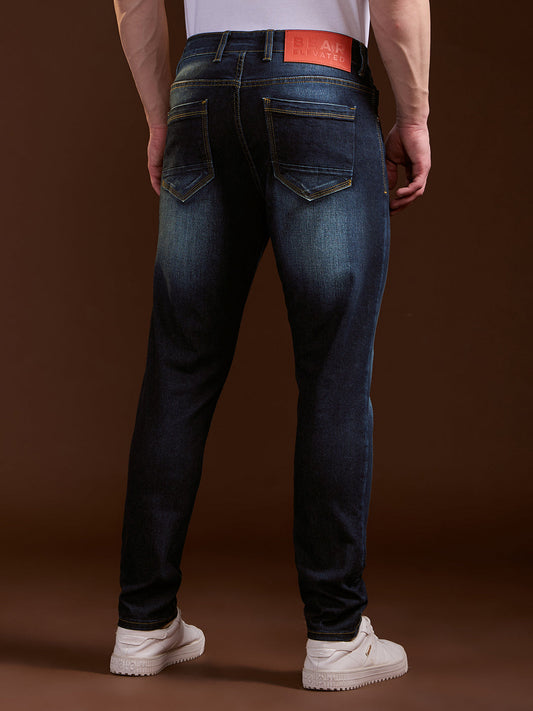 Dark Blue with Mid Fade Slim Fit Mid-Rise Jeans