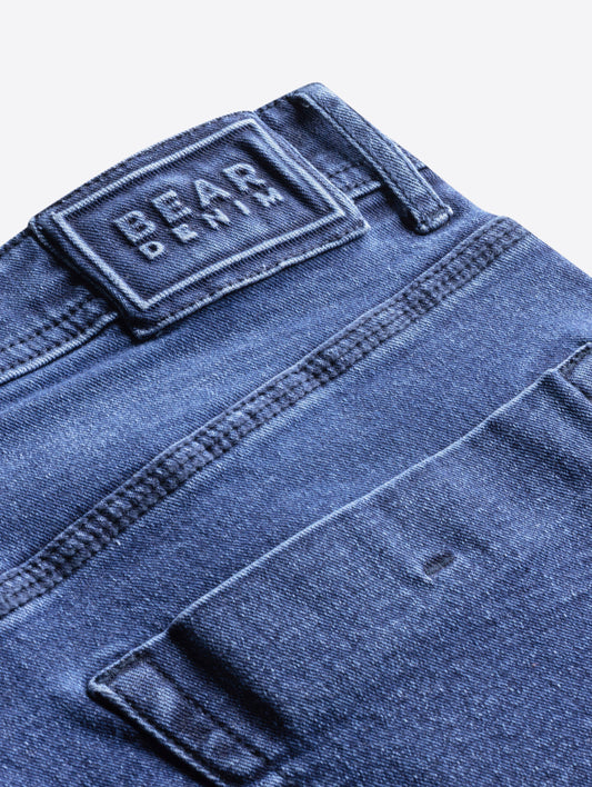 Mid Blue Mid-Rise Bootcut Jeans with Mid Fade