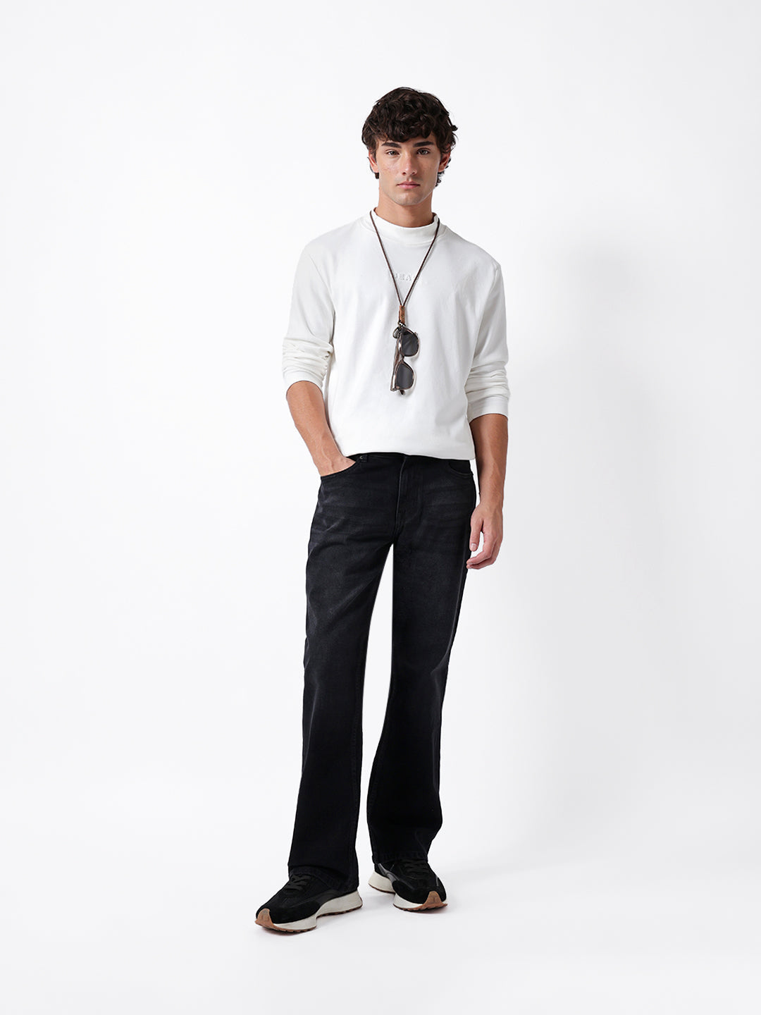 Black Mid-Rise Boot Cut Jeans with Light Fade