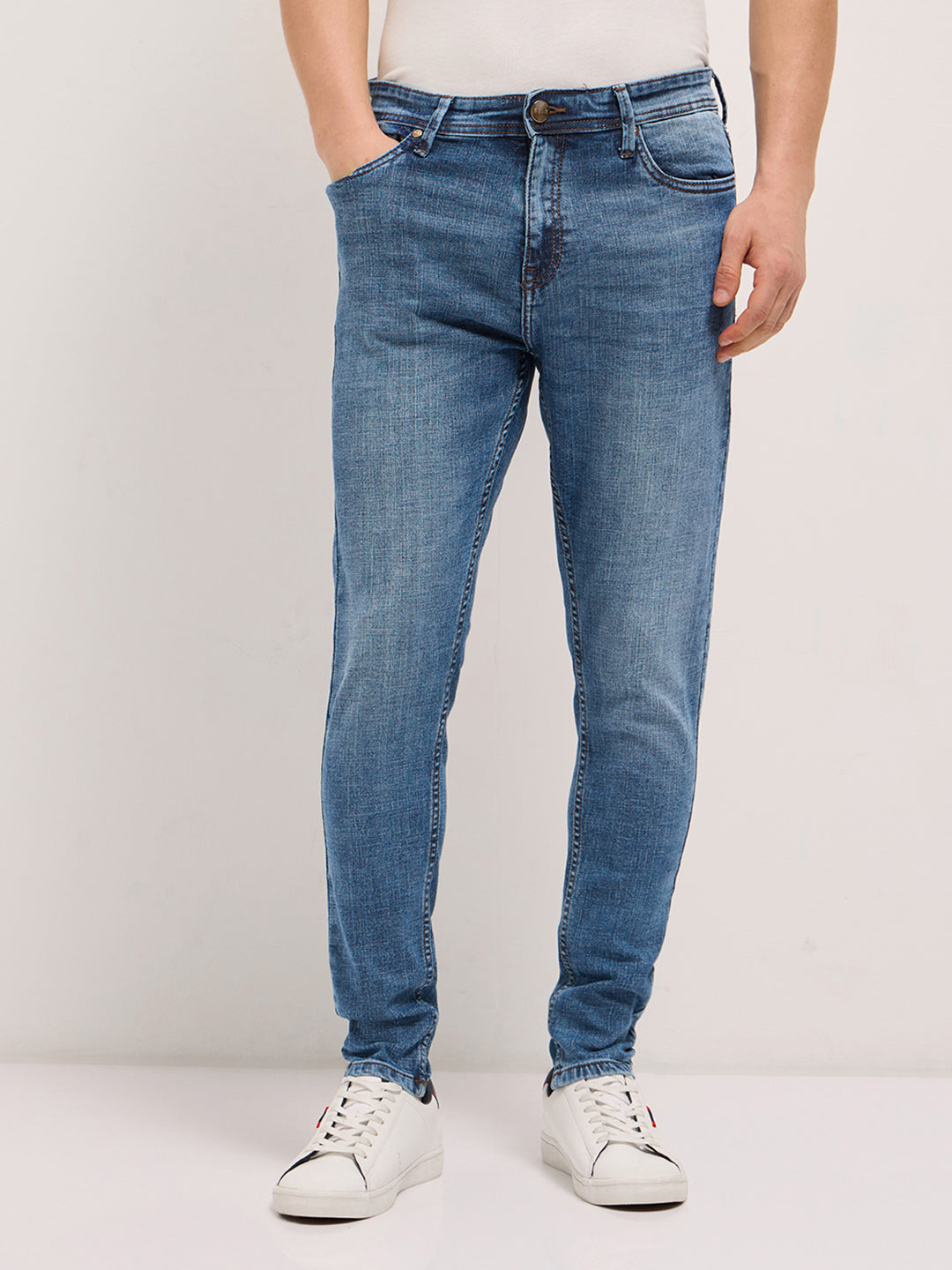 Mid Blue with Light Fade Skinny Fit Mid-Rise Jeans