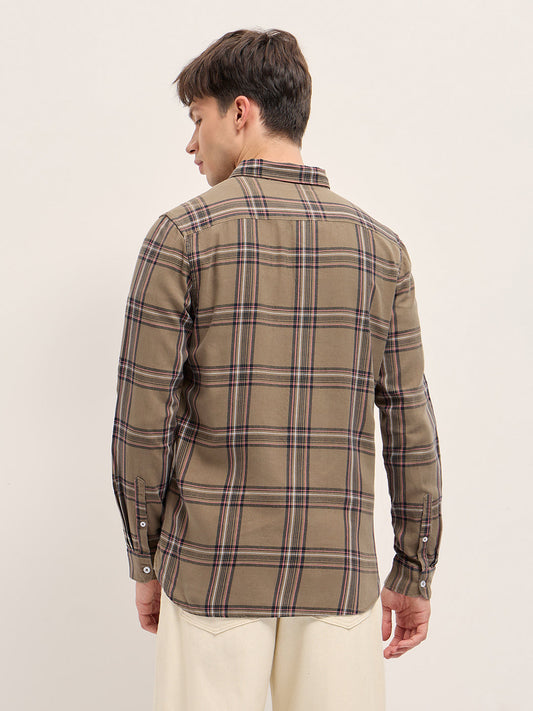 Brown Woven Checked Slim Fit Casual Shirt