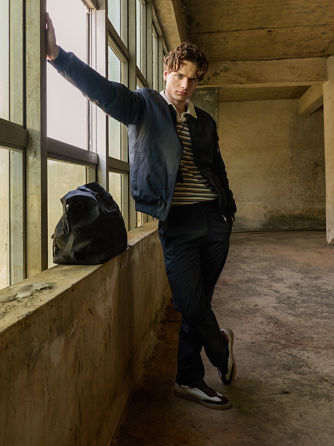 Black Reversible Bomber/Quilted Jacket with Mock Neck and Utility Sleeve Pocket