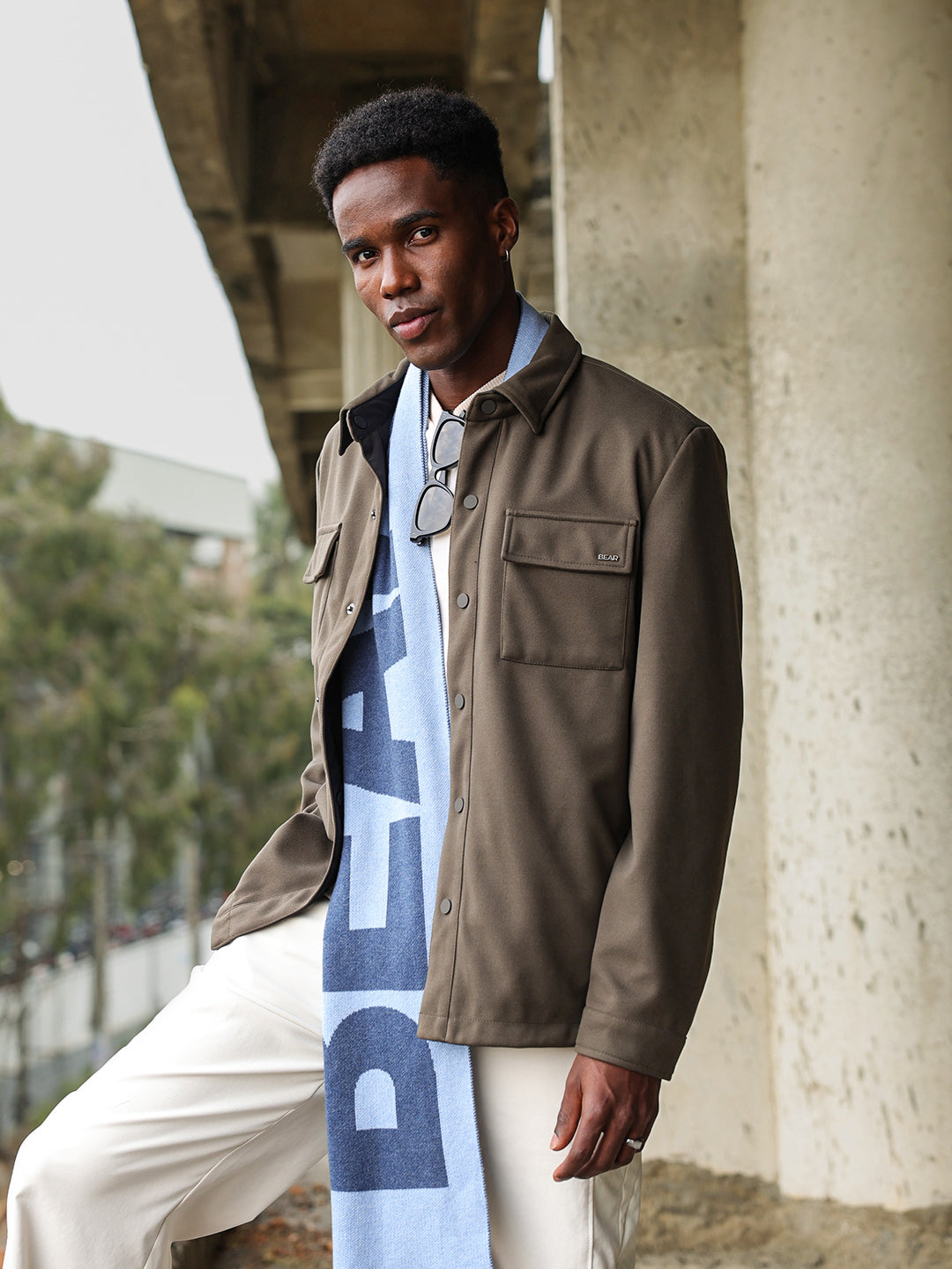 Olive Reversible Jacket with Regular Collar, Snap-Button Closure & Chest Flap Pockets