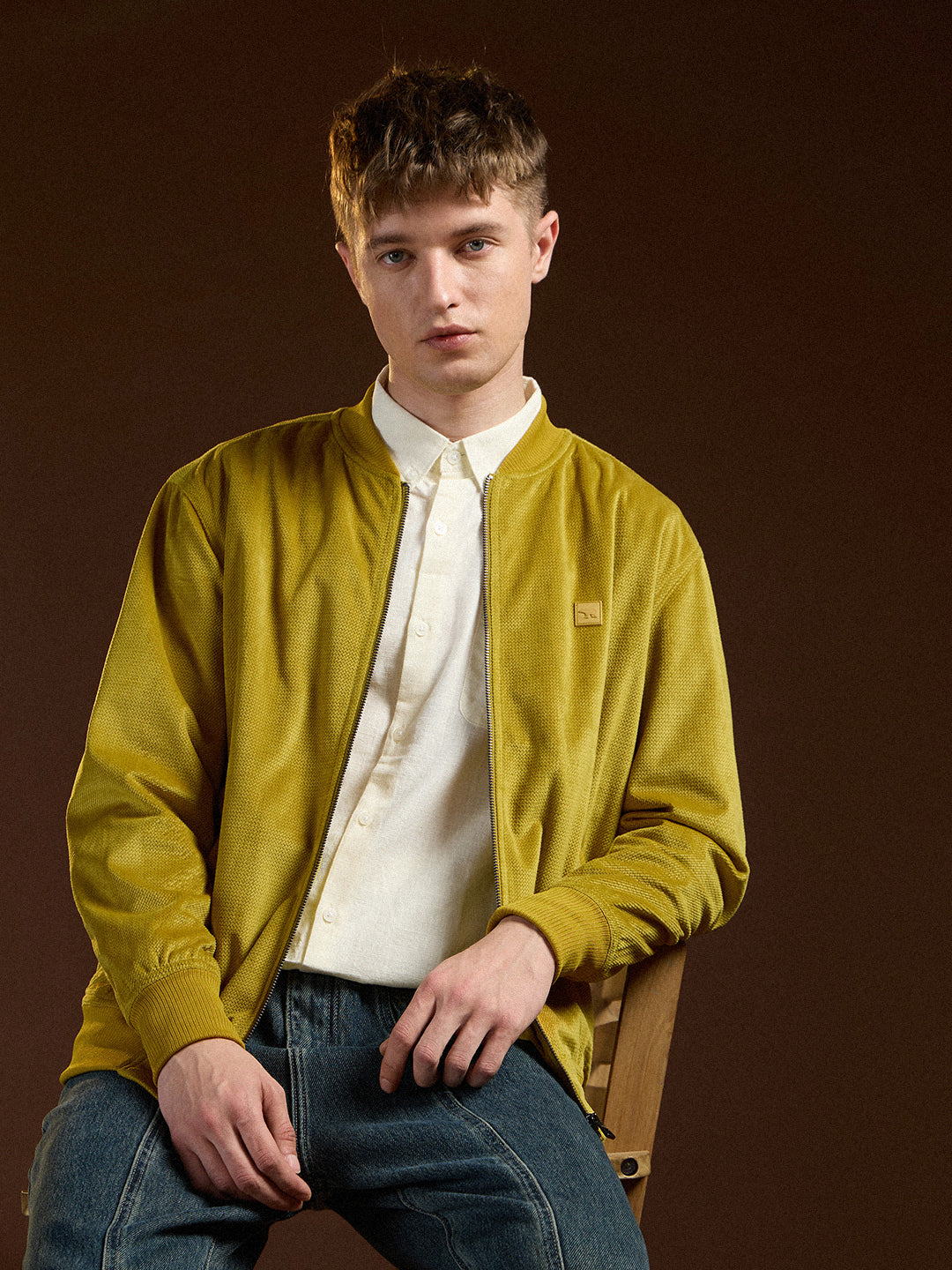 Yellow Textured Design Regular Fit Casual Jacket