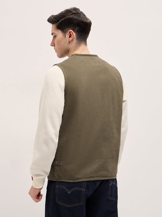 Navy Regular-Fit Utility Jacket with Detachable Hood, Water-Repellent Finish & Hidden Pockets