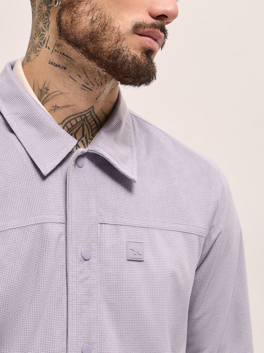 Blue Regular Fit Mock Neck Jacket with Zipper Closure – Classic Solid Design