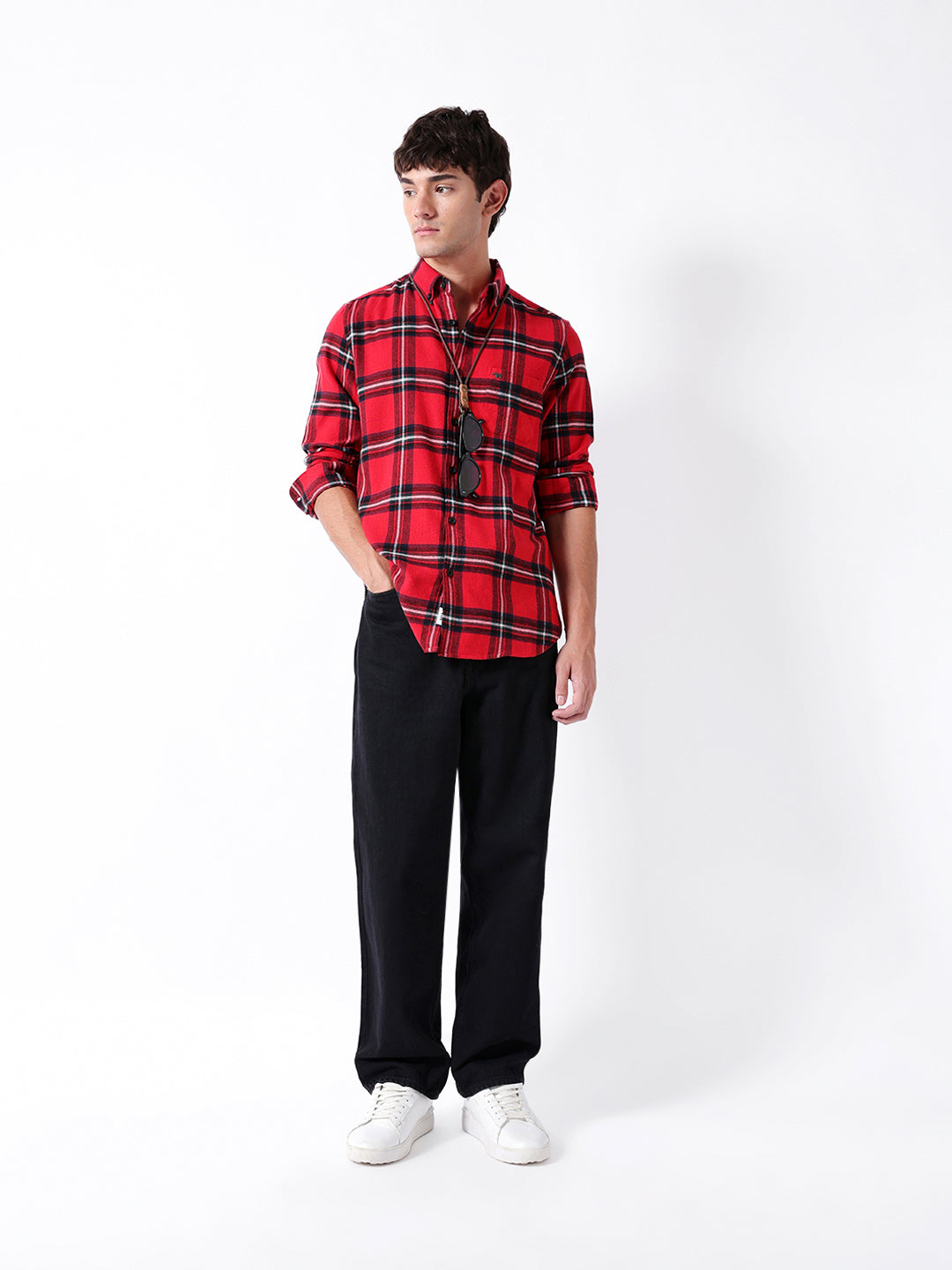 Red Flannel Checked Slim Fit Casual Shirt