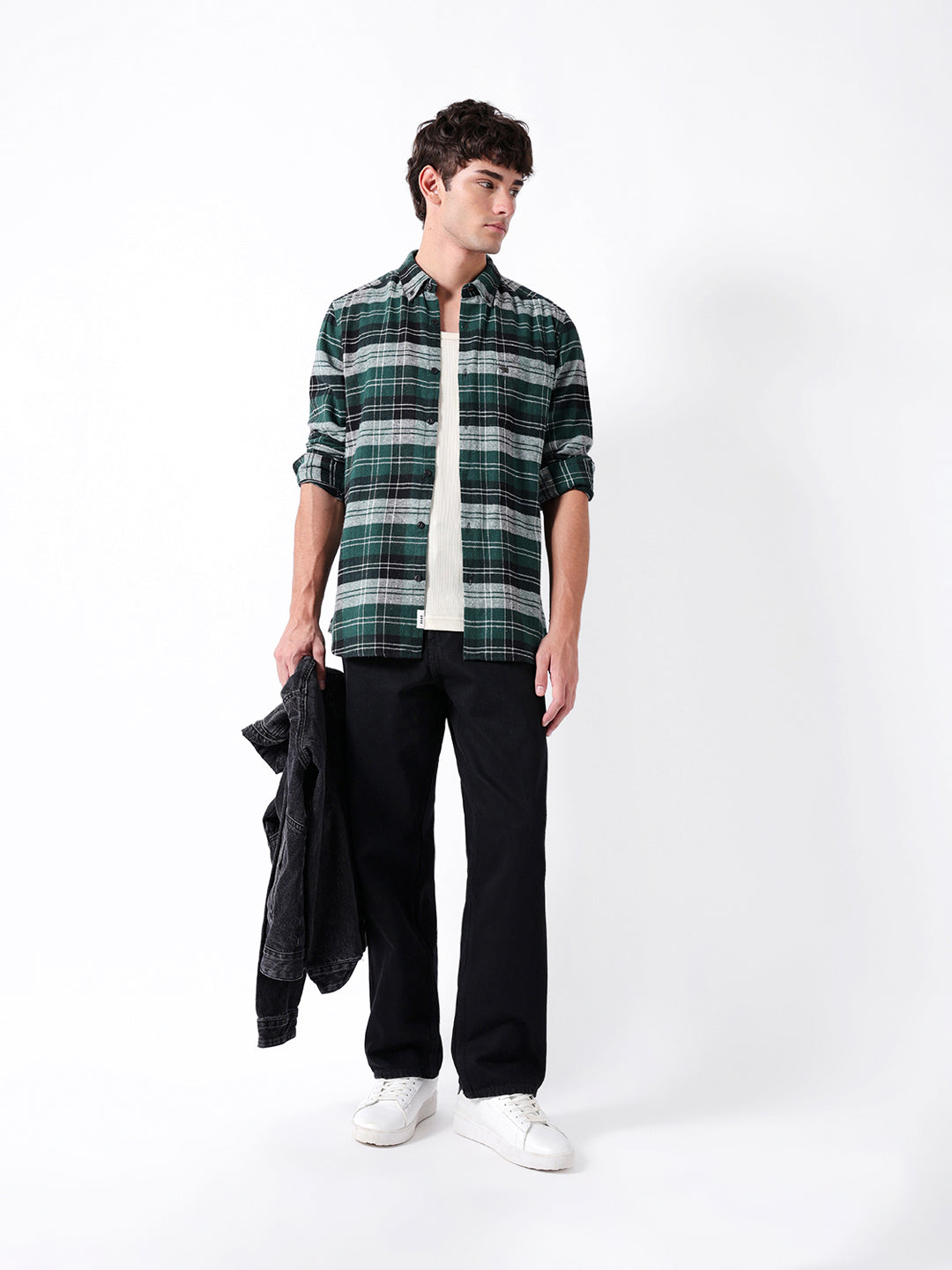 Green Flannel Check Slim Fit Casual Shirt