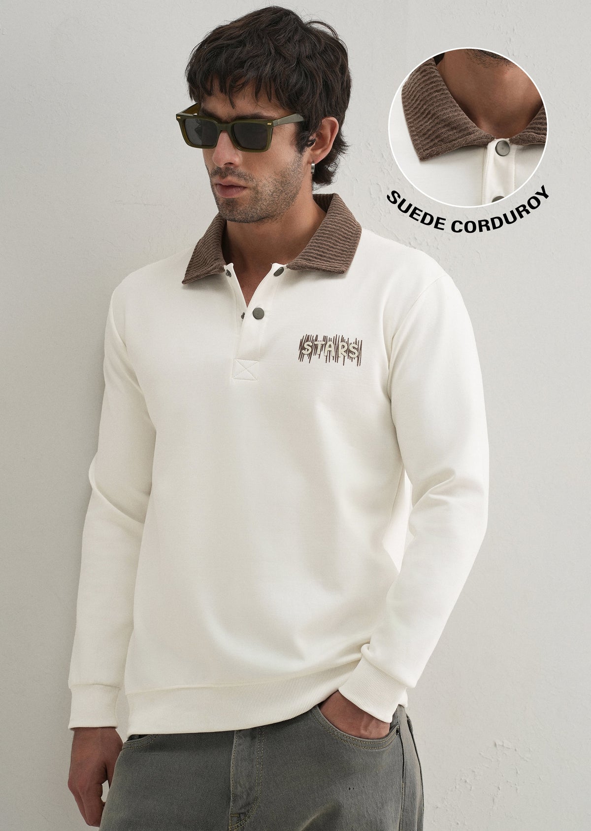 Off-White Suede Collared Polo Sweatshirt