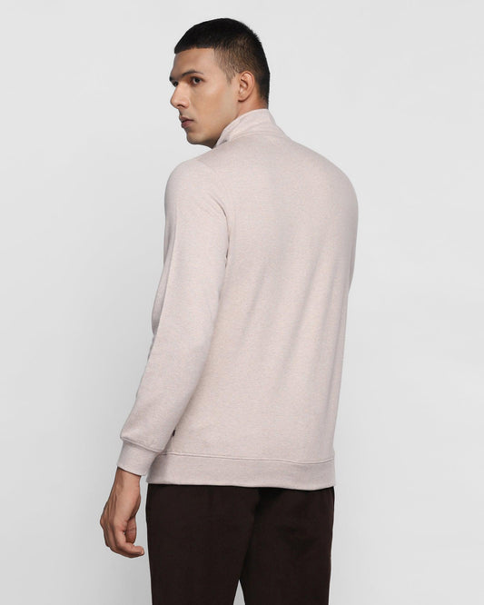 Stylized Collar Beige Solid Sweatshirt - Bing