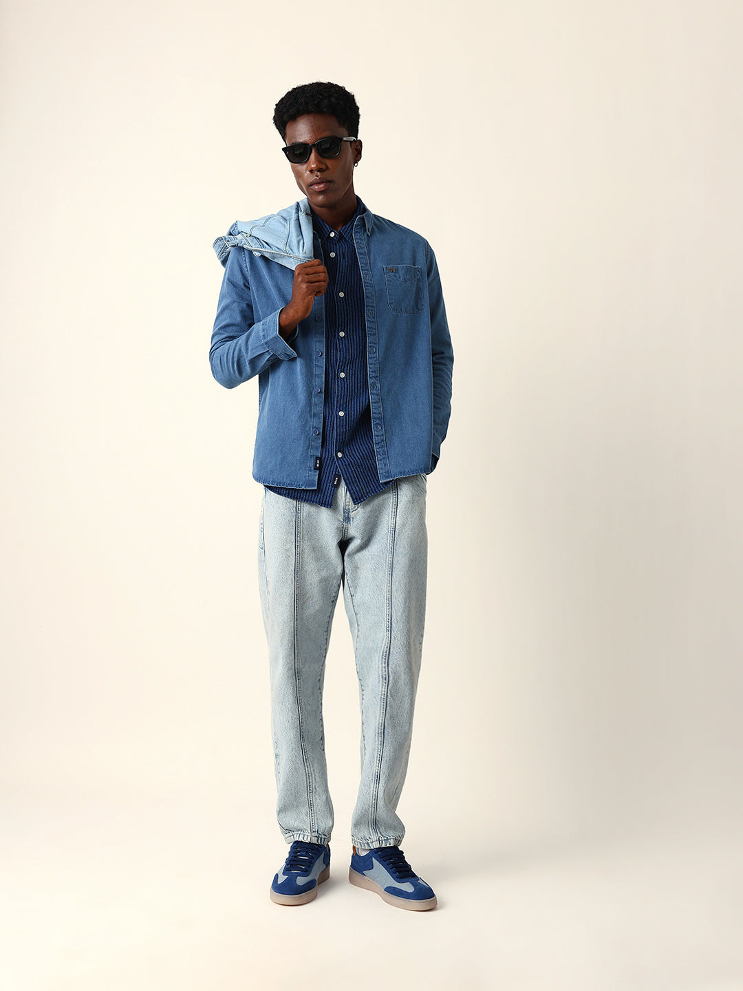 Blue Denim Slim Fit Casual Shirt with Button-Down Collar