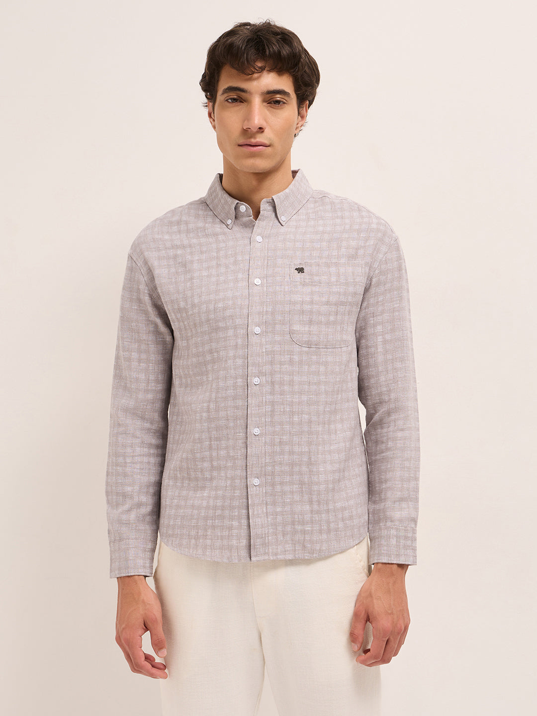 Light Brown Woven Checks Relaxed Fit Casual Shirt