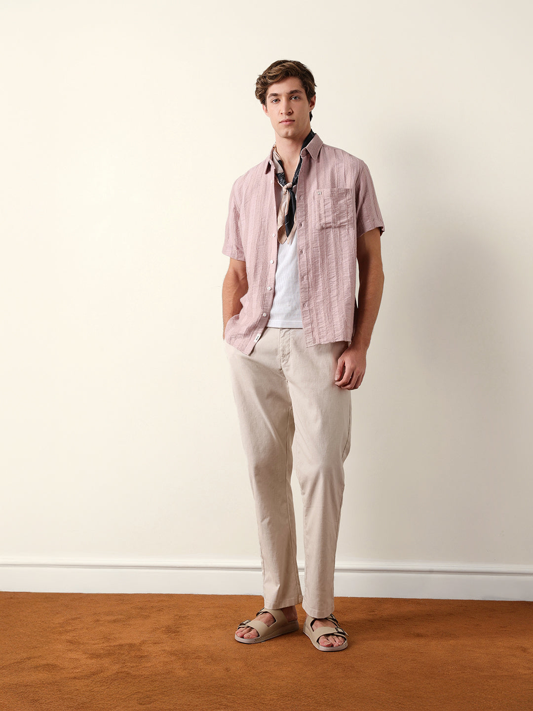 Purple Vertical Stripe Dobby Woven Regular Fit Casual Shirt