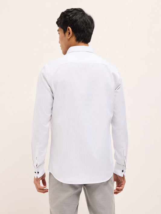 White Herringbone Woven Tailored Fit Formal Shirt with French Cuffs