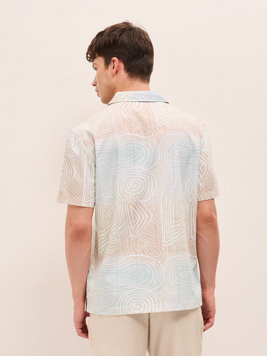 Multicolor Geometric Abstract Print Relaxed Fit Cuban Collar Shirt