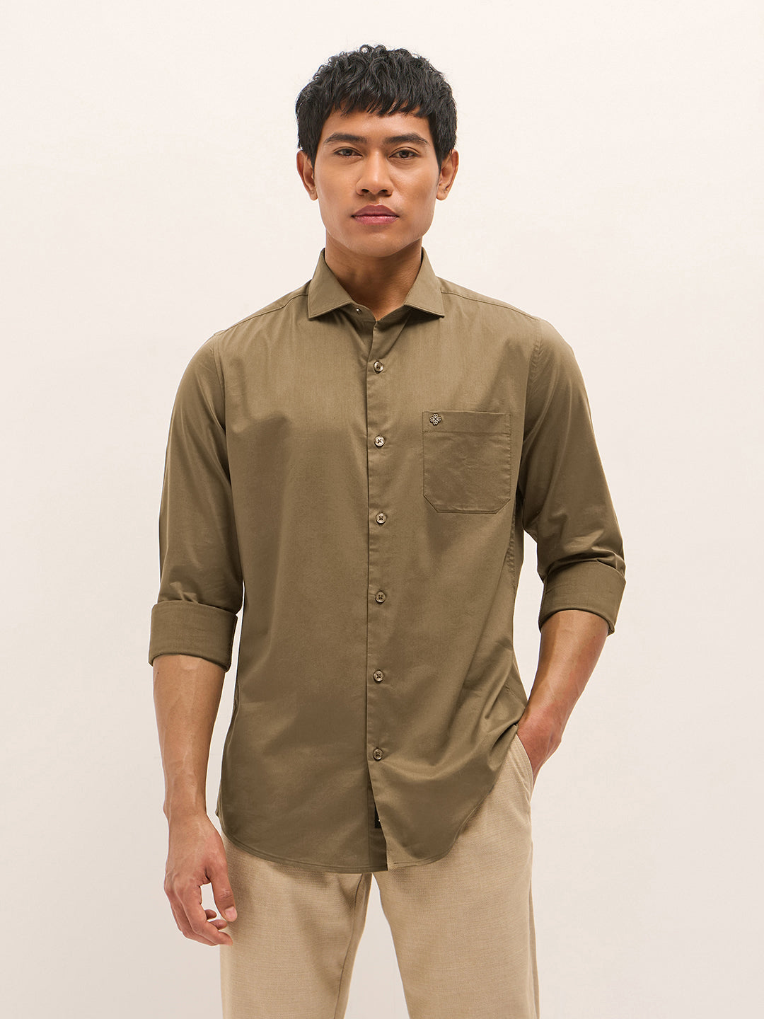 Brown Solid Tailored Fit Formal Shirt
