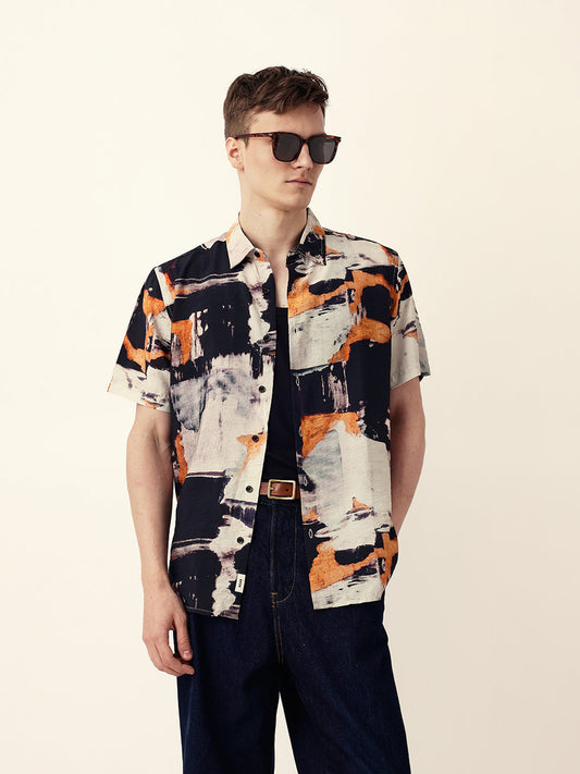 Multicolor Artistic Brushstroke Printed Regular Fit Casual Shirt
