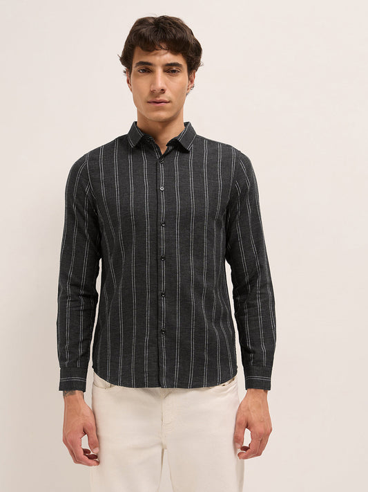 Black Vertical Stripes Slim Fit Casual Shirt