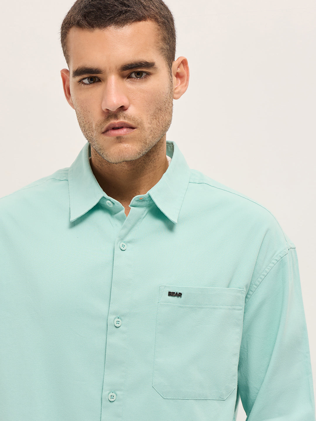 Light Blue Solid Relax Fit Overshirt