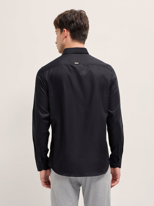 Black Woven Design Tailored Fit Formal Shirt