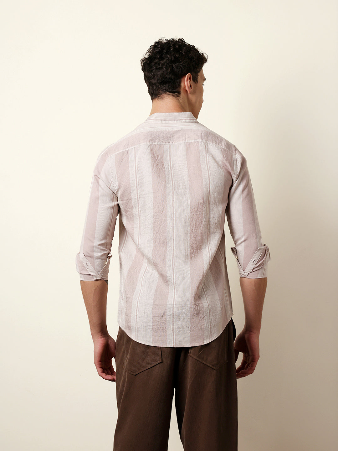 Pink Vertical Woven Stripe Slim Fit Casual Shirt