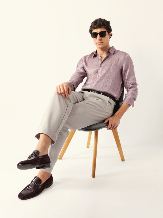 Light Purple Regular Fit Casual Shirt with Crinkle Effect & Subtle Sheen Finish