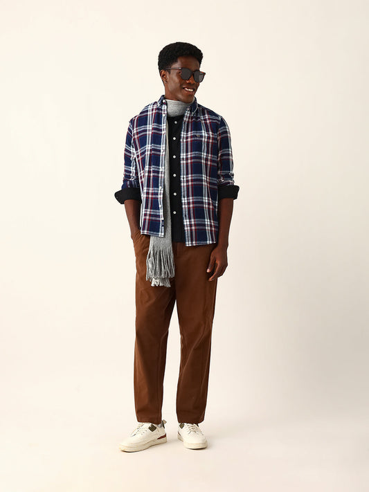 Multicolor Woven Checked Slim Fit Casual Shirt with Button-Down Collar