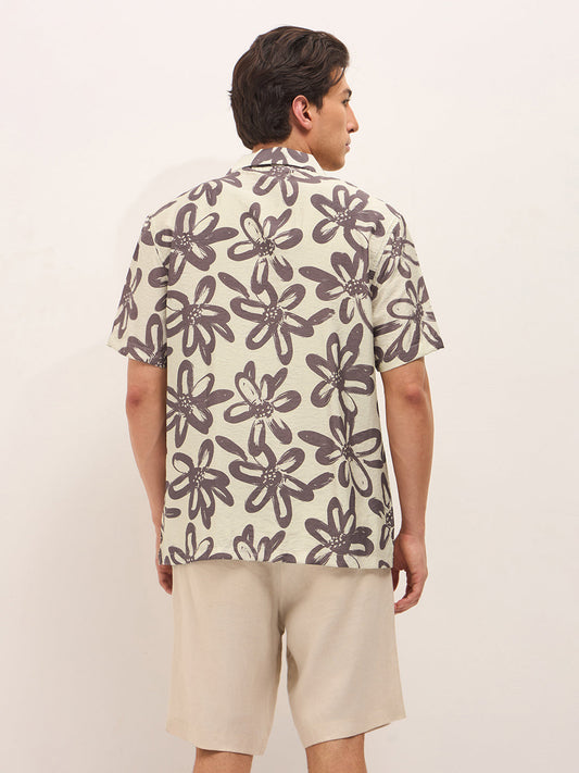 Maroon Floral Motif Print Relaxed Fit Half-Sleeve Casual Shirt
