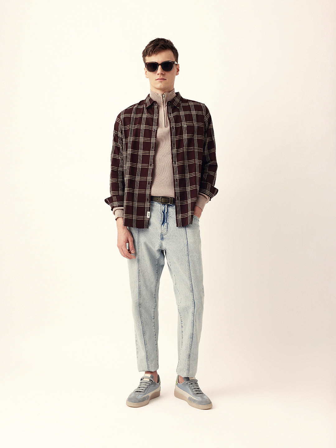 Brown Regular Fit Woven Checked Casual Shirt