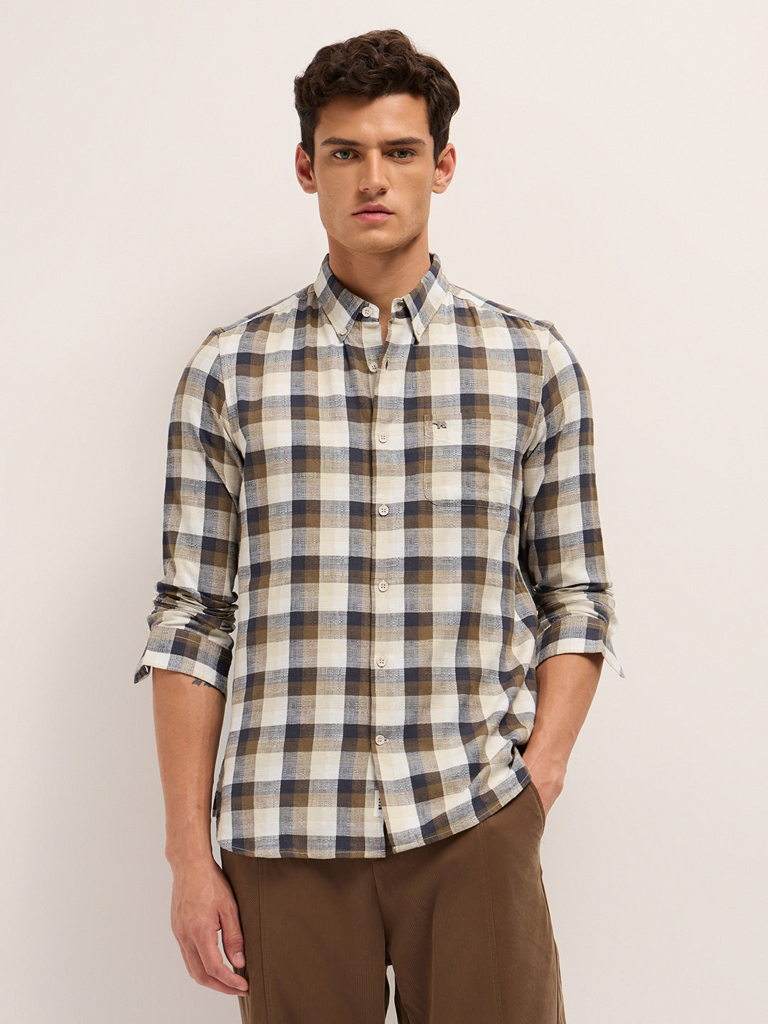 Multicolor Woven Check Slim Fit Casual Shirt