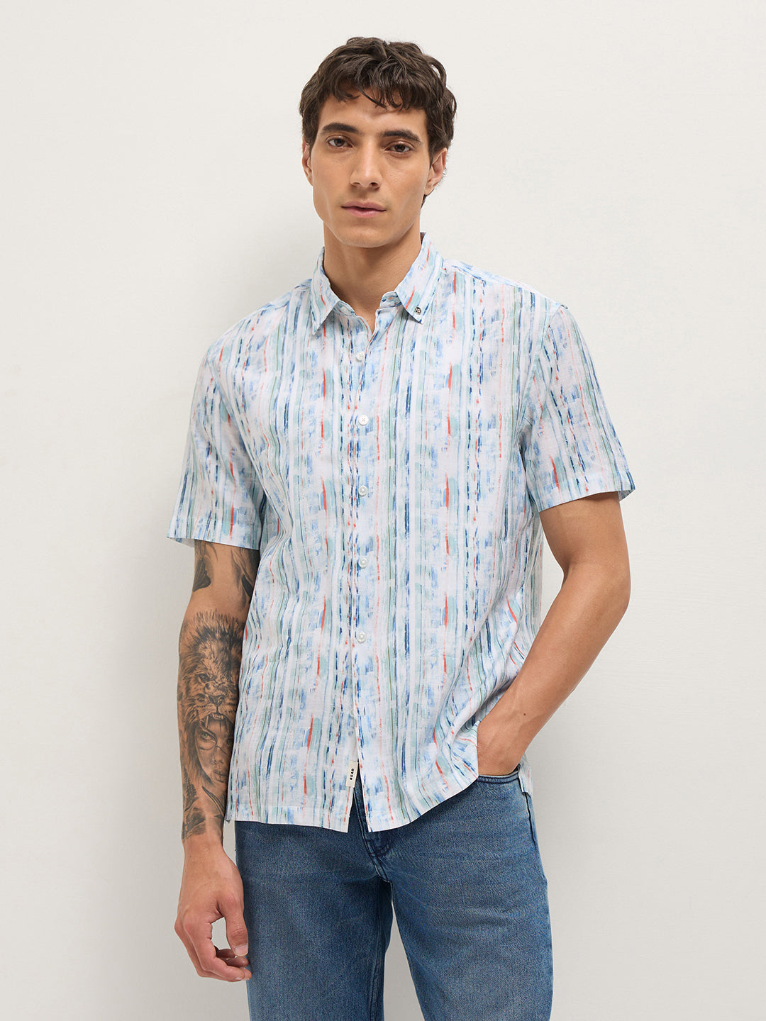 Multicolor Relax Fit Casual Shirt with Abstract Striped Print