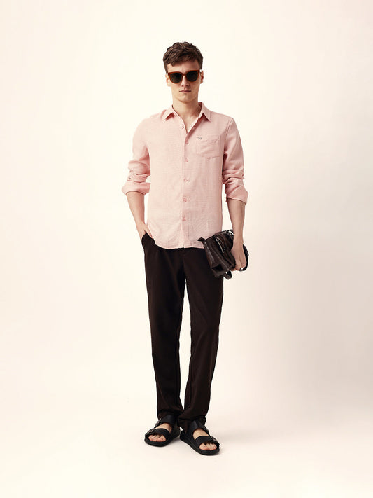 Pink Woven Solid Slim Fit Casual Shirt