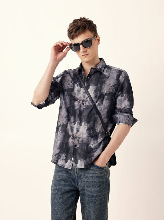 Multicolor Abstract Brushstroke Printed Slim Fit Casual Shirt