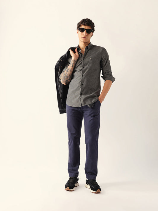 Grey Slim Fit Solid Cotton Blend Casual Shirt