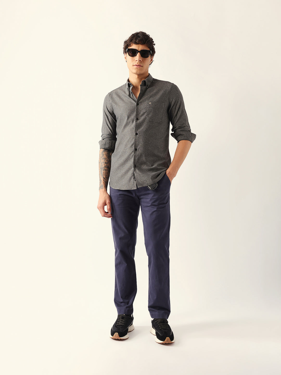 Grey Slim Fit Solid Cotton Blend Casual Shirt