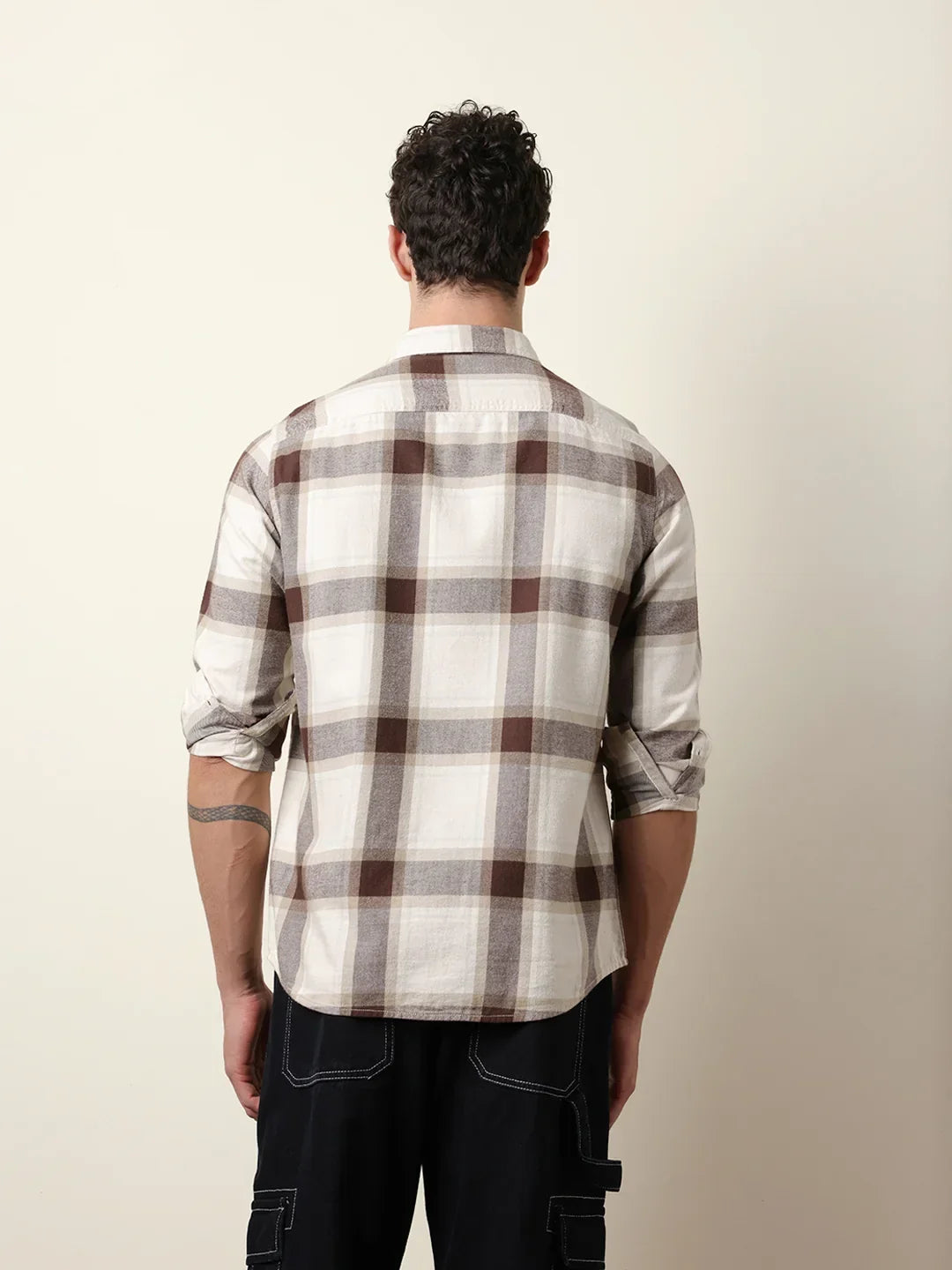 Men's Premium Brown & Cream Checked Cotton Casual Shirt