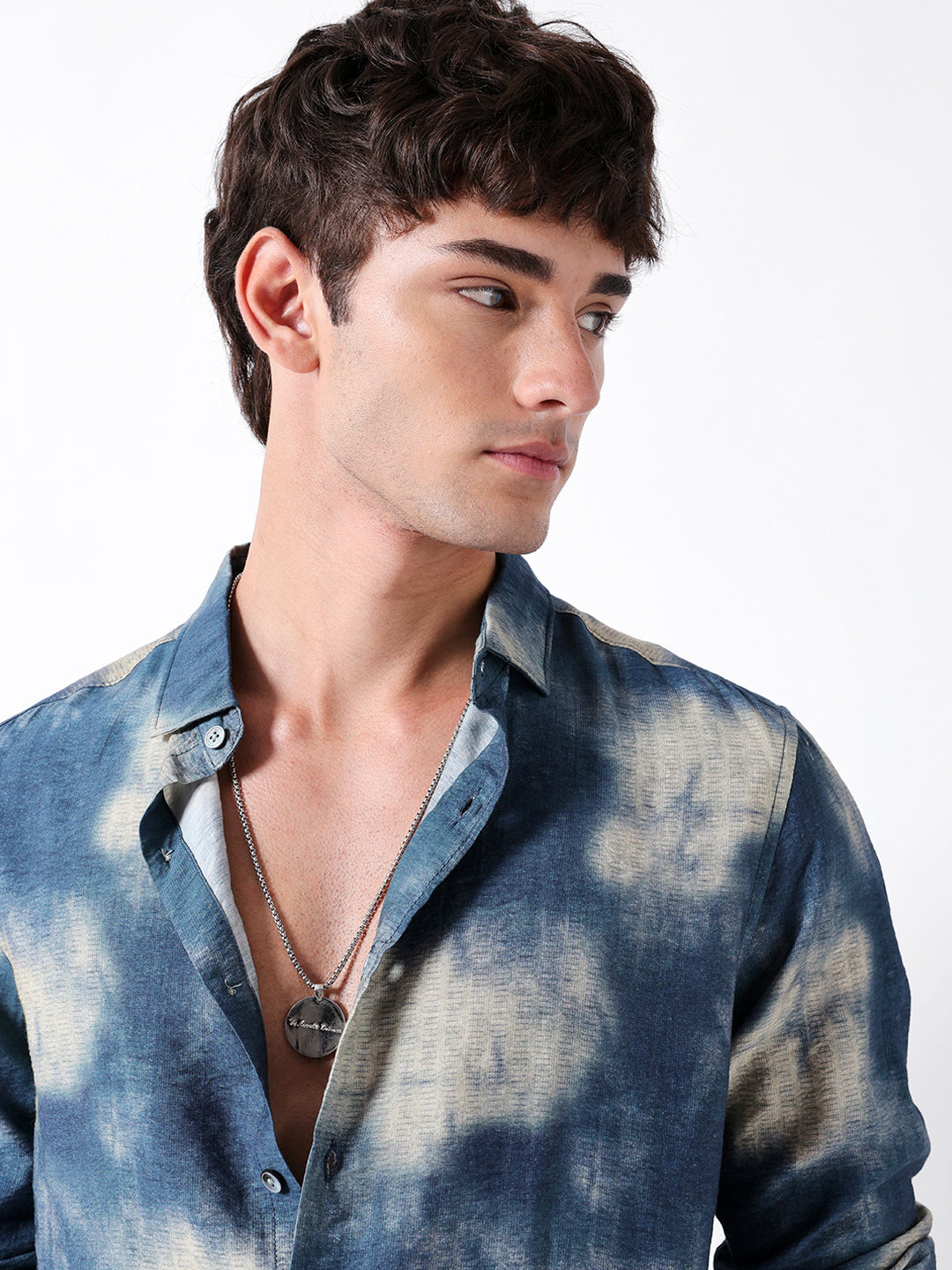 Blue Tie-Dye Print Slim Fit Casual Shirt