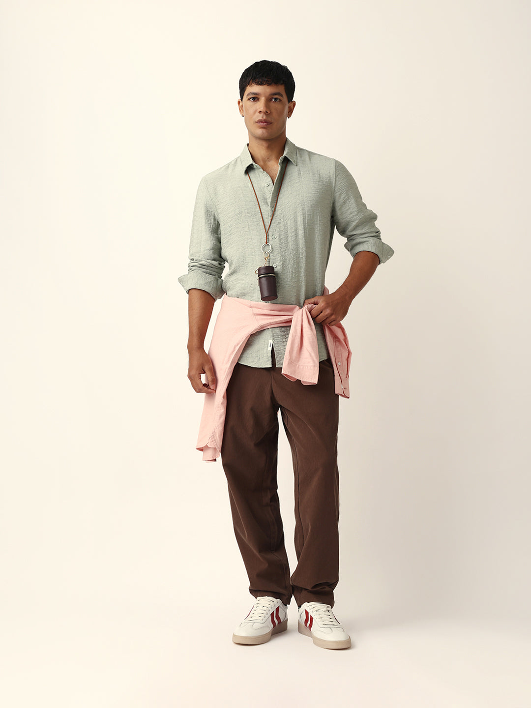 Light Green Crinkle Textured Slim Fit Casual Shirt