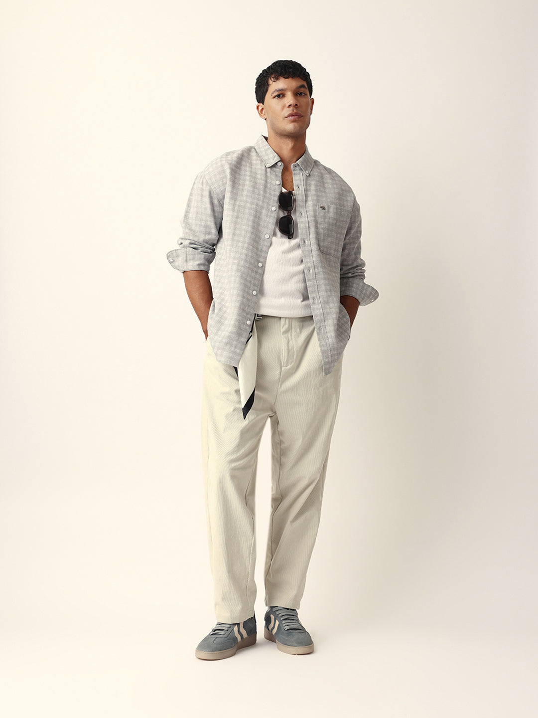 Grey Woven Micro Check Textured Relax Fit Overshirt