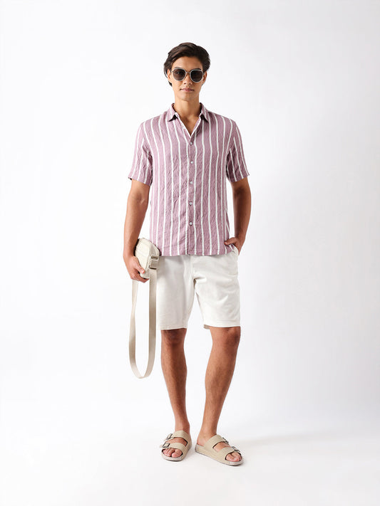 Pink Vertical Stripe Regular Fit Casual Shirt