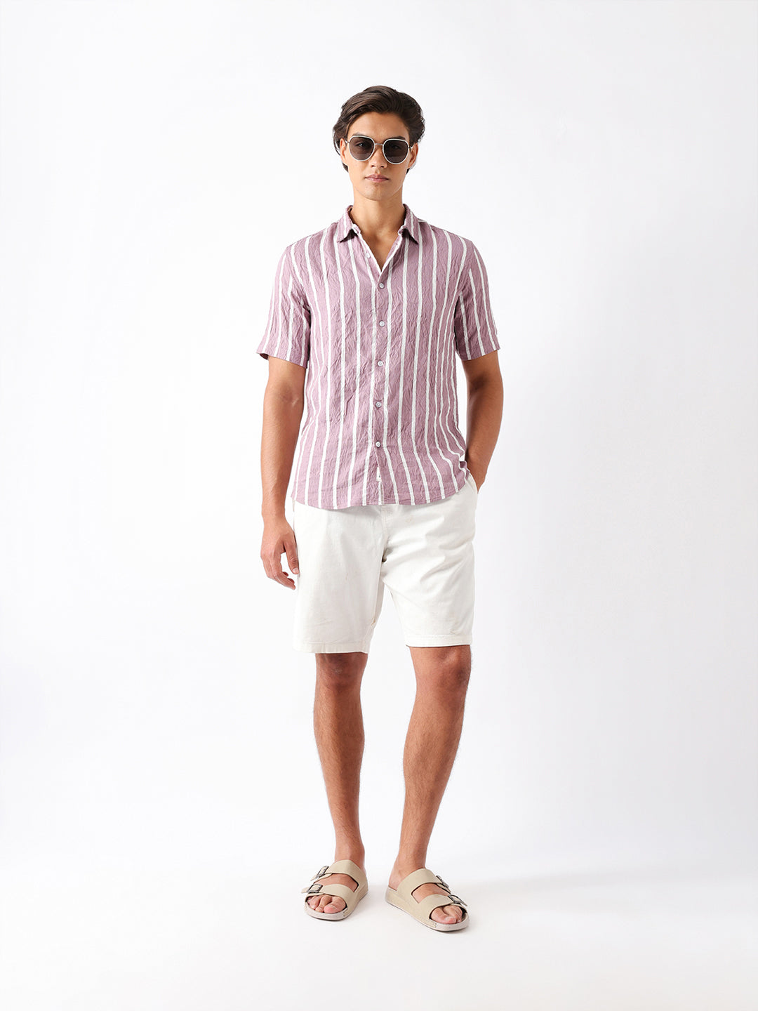 Pink Vertical Stripe Regular Fit Casual Shirt